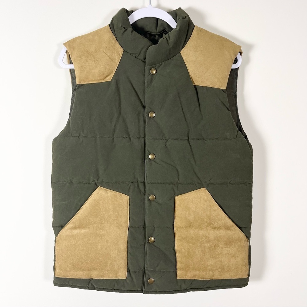 NWT Banana Republic Mens Puffer Vest Olive Green Tan Quilted Size XS Western